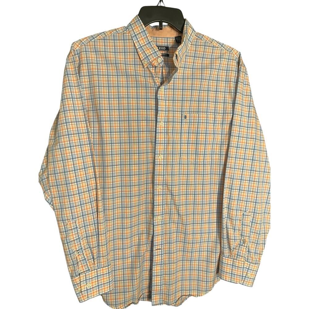 Izod 100% Cotton Long-Sleeve Button Down Plaid Shirt Size Large